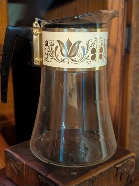 Vintage David Douglas Coffee Carafe, Flameproof Glass, Gold Motif, MCM Kitchen